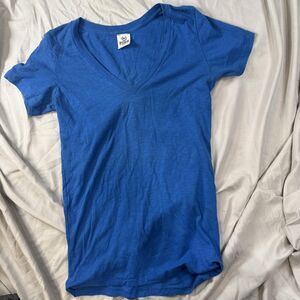 PINK Victoria's Secret Shirt Womens Small Blue V Neck Short Sleeve Slim Basic